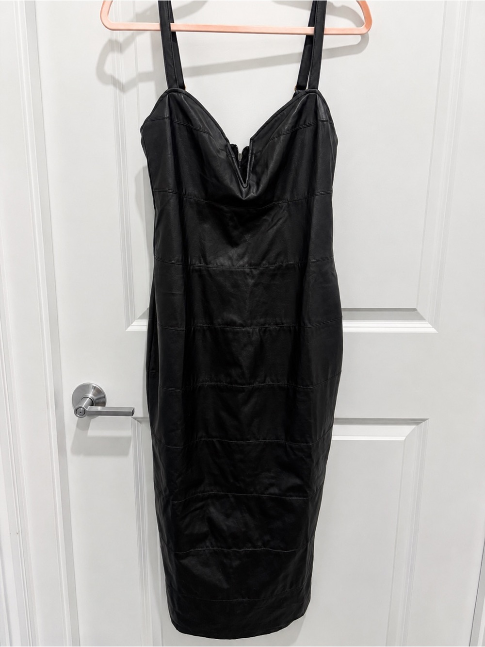 Hello Molly Faux Leather Midi Dress NWT Black Sweetheart Neck Zip Front Size S